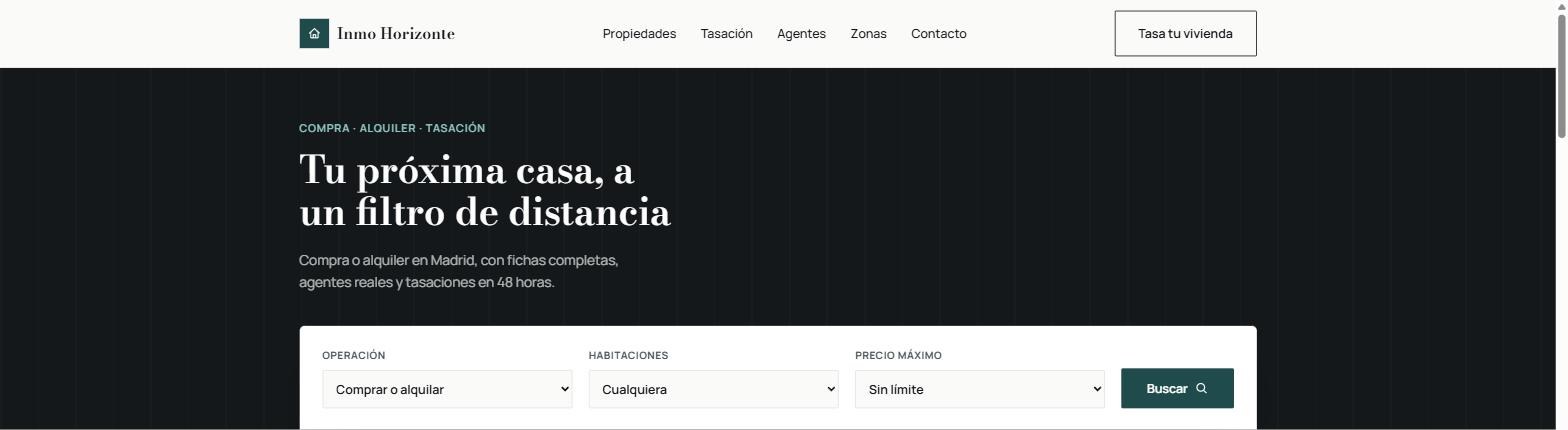 Página de inicio de la web conceptual para una inmobiliaria
